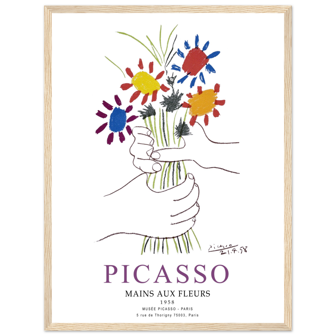 Pablo Picasso Hands with Flowers 1958 Artwork Poster-13