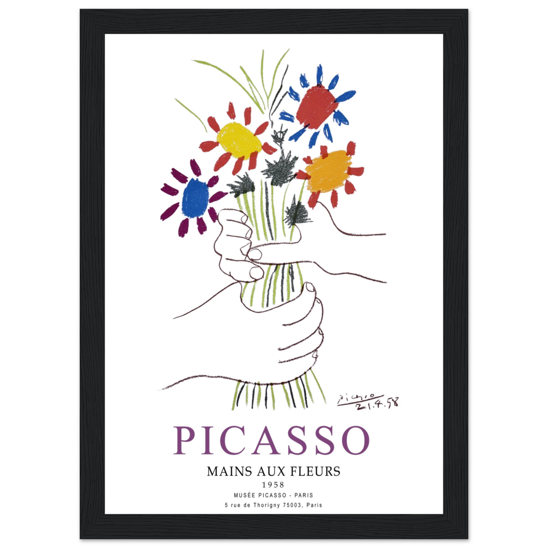 Pablo Picasso Hands with Flowers 1958 Artwork Poster-0