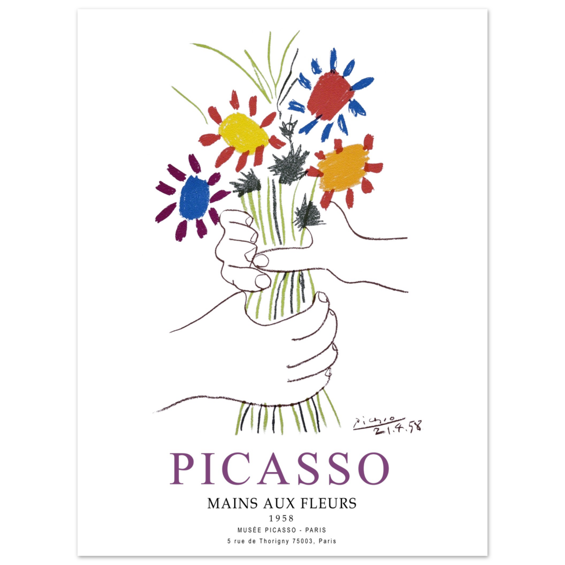 Pablo Picasso Hands with Flowers 1958 Artwork Poster-4