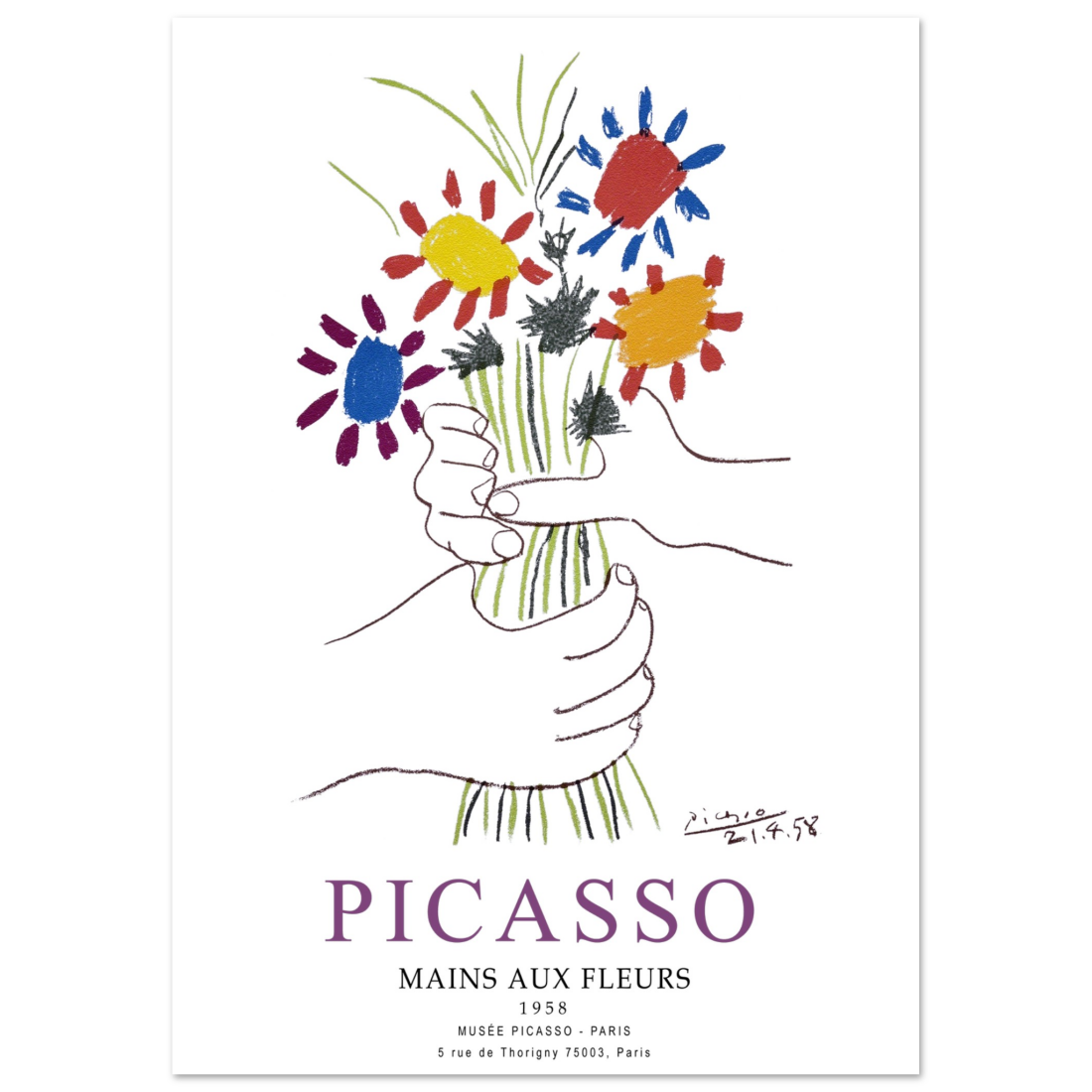 Pablo Picasso Hands with Flowers 1958 Artwork Poster-5