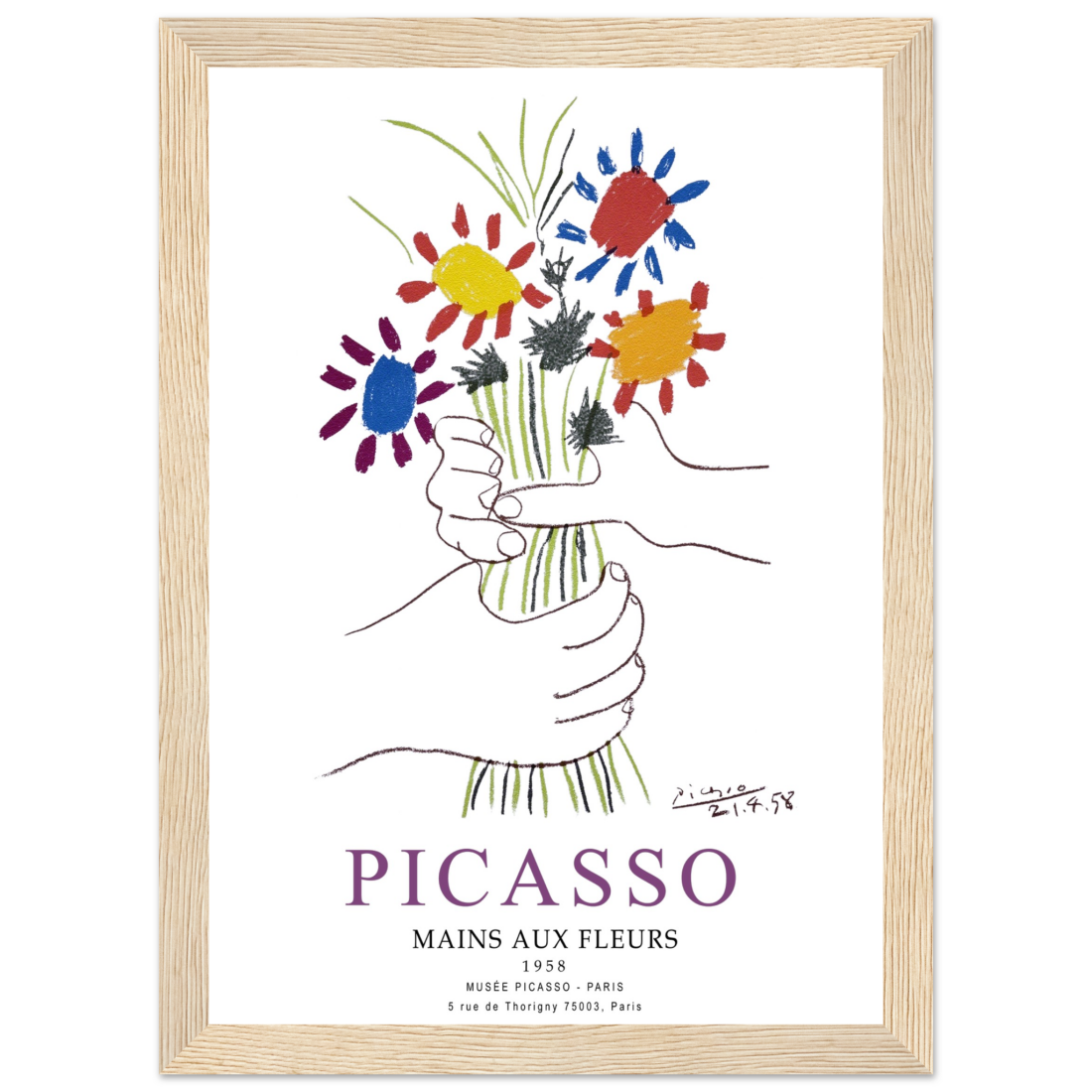 Pablo Picasso Hands with Flowers 1958 Artwork Poster-11