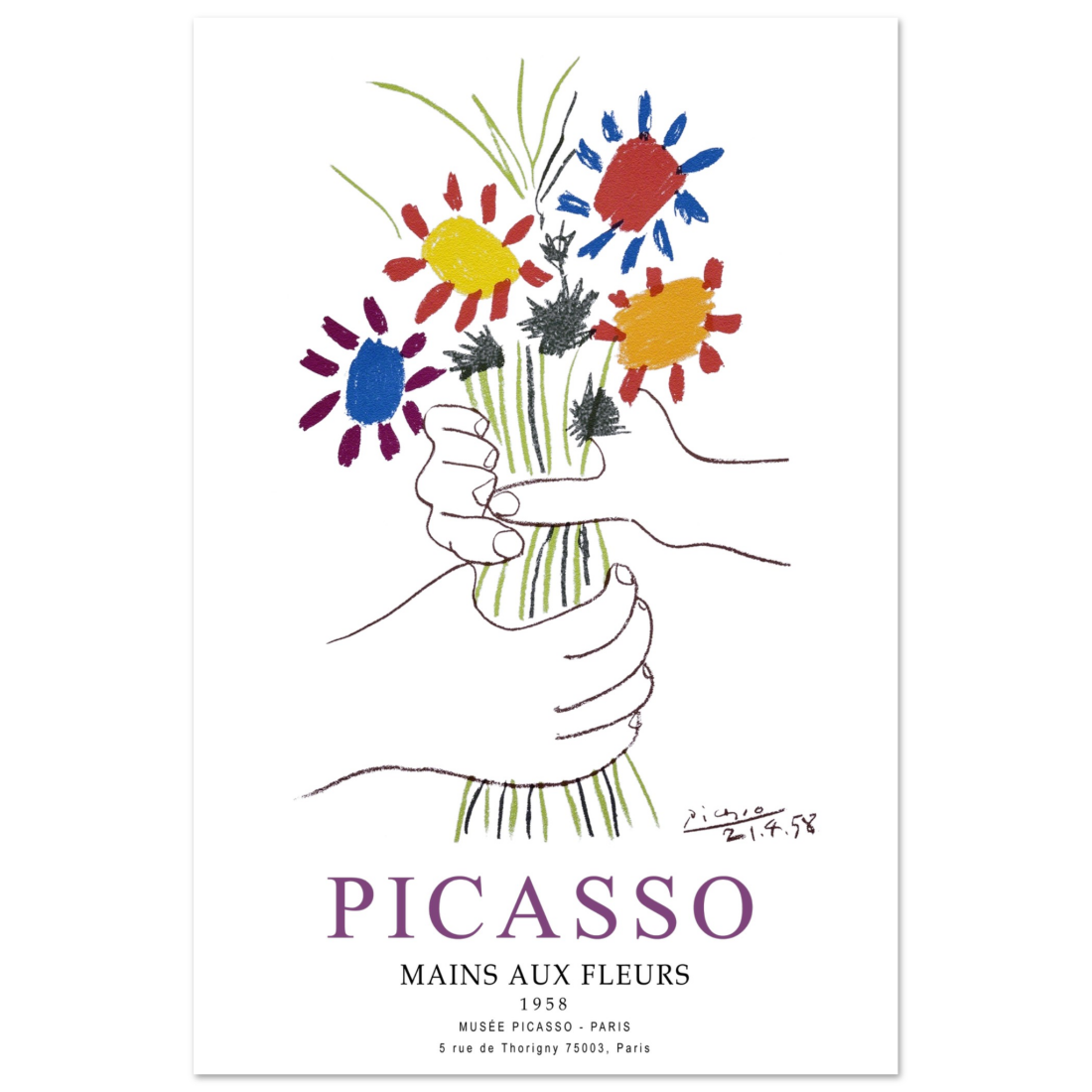 Pablo Picasso Hands with Flowers 1958 Artwork Poster-6